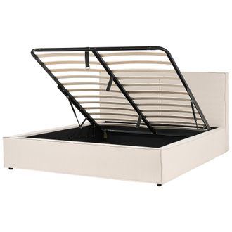 Beliani Beliani - Cama Con Somier Beige Negro 180 X 200 Cm Poli&eacute;ster Listones Almacenaje Moissac