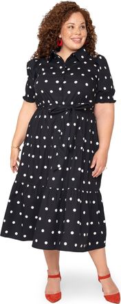 Leota Octavia Puff Sleeve Shirt Dress Small Polka Black White