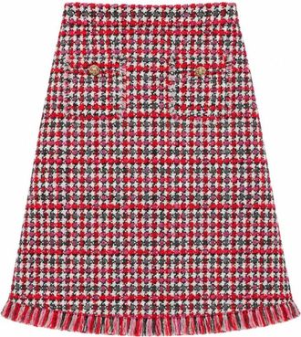 Self Portrait Check Knit Midi Rok - Dames - Midirokken - Veelkleurig - XS - Katoen - Rokken