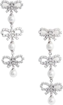 Self Portrait Micro Bow Pearl Tiered Drop Earrings With Crystal Accents