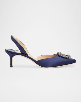 Manolo Blahnik 50mm Hangisli Satin Slingback Pumps