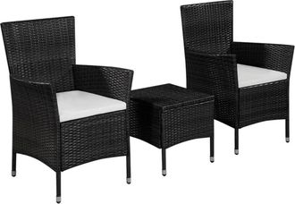 vidaXL Set Mesa Y Sillas Bistr&oacute; De Jard&iacute;n 3 Pzas Rat&aacute;n Sint&eacute;tico Negro Vidaxl