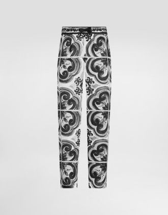 Dolce & Gabbana Majolica-print Linen Trousers - Man Pants And Shorts Multicolor 44