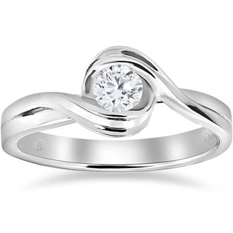 Pompeii3 1/2Ct Natural Round Solitaire Diamond Half Bezel Engagement Ring 14k White Gold