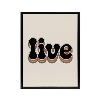 Artery8 Live Colourful Retro Rainbow Font Typography Framed Canvas Wall Art in Beige | Size: W24 x H32