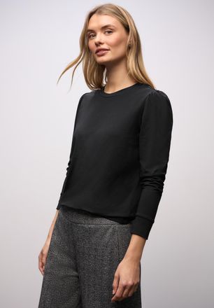 Street One Langarmshirt STREET ONE, Damen, Gr. 34, schwarz, Jersey, Obermaterial: 95% Baumwolle, 5% Elasthan, unifarben, normal h&uuml;ftbedeckend, Rundhals, B&uuml;ndchen