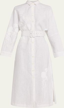 Libertine - Libertine Porcelain Garden Linen Belted Midi Shirtdress