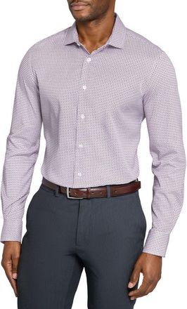 W.R.K Slim Fit Micro Square Print Reworked Cotton Dress Shirt in White/Red at Nordstrom, Size 16.5 - R