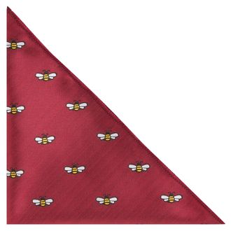 King & Priory Bee Burgundy Red Herringbone Embroidered Pocket Square, Handkerchief