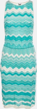 M Missoni White/turquoise Zig Zag Knit Sleeveless Midi Dress