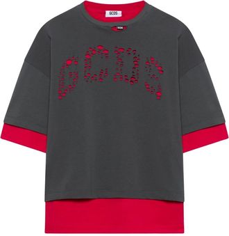 GCDS Cutout Gelaagd T-shirt - Heren - T-shirts - Grijs - XL - Katoen - Tops
