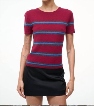 Staud Easy Cashmere Tee In Crimson Stripe