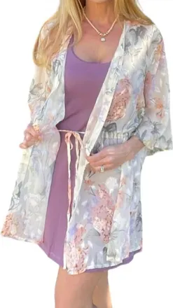 Greek Archaic Kori Floral Printed String Waist Kimono In Multi