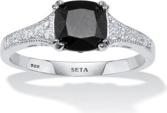 Palm Beach Jewelry 12 TCW Black Spinel and CZ Sterling Silver Ring