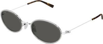 Gucci Ovalen Zonnebril - Dames - Zonnebrillen - Grijs - 52 MM - Nylon - Accessoires