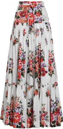 Dolce & Gabbana Flower Bouquet-Print Poplin Lange Rok - Dames - Maxi Rokken - Veelkleurig - 2XL - Katoen - Rokken
