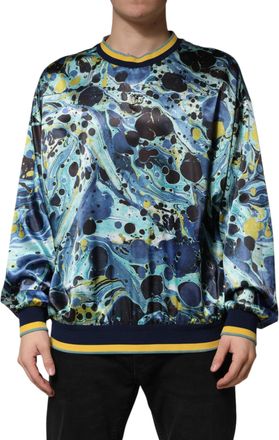 Dolce & Gabbana Mens Marble Print Crewneck Sweatshirt Multicolor Polyester Sweatshirts