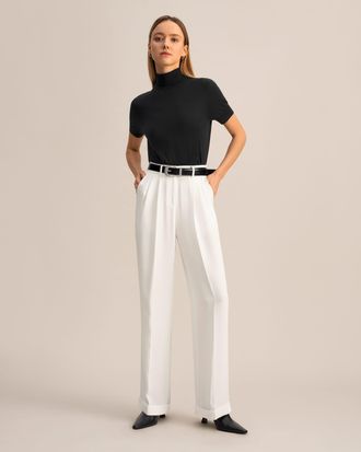 LilySilk Timeless Pleated Wide-Leg Dense Silk Trousers