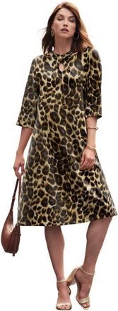 Jessica London Keyhole A Line T Shirt Dress in Brown Painterly Cheetah at Nordstrom, Size Medium