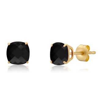 MAX + STONE 14k Yellow Gold 6MM Cushion Cut Gemstone Stud Earrings