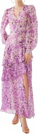 Exquise Imogen Ruffle Flowing Maxi Dress In Lilac/bone