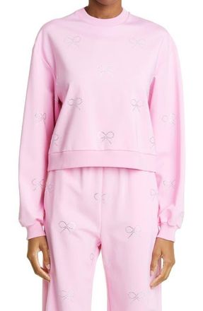 Mach & Mach Embellished Crystal Bow Crewneck Sweatshirt in Pink at Nordstrom, Size 2 Us
