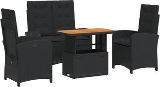 vidaXL Vidaxl - Juego Comedor Jard&iacute;n 4 Piezas Con Cojines Rat&aacute;n Sint&eacute;tico Negro