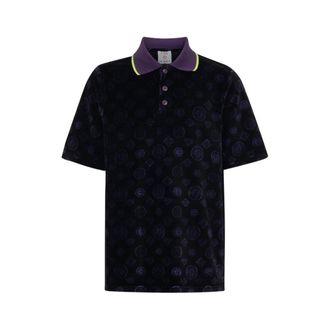 Casablanca Polo Shirts, male, Black, Size: XL Monogram Velour Polo Shirt
