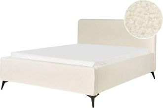 Beliani Cama de bouclé 160 x 200 moderna estructura de metal con cabecero patas de metal negras dormitorio blanco crema Valognes
