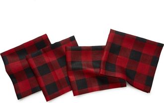 Solino Home Linen Dinner Napkins Set of 4, 20 x 20 Inch for Dining Table, Holiday and Everyday Table Decor - Buffalo Check in Red And Black at