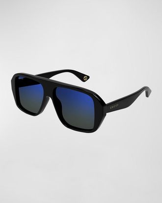 Gucci Men & apos;s Oversized Plastic Rectangle Sunglasses