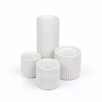 Jonathan Y Designs Noa Modern Minimalist Handmade Concrete Fluted Cylinder Planter Set in White at Nordstrom