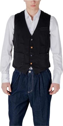 Gianni Lupo Jassen, Heren, Zwart, M, Katoen, Zwarte Katoenen V-Hals Gilet met Zakken