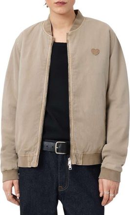 AllSaints Forres Cotton Twill Bomber Jacket in Dune Brown at Nordstrom, Size Xx-Large