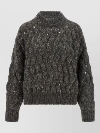 Brunello Cucinelli sequined high-neck cropped mohair-blend jumper
