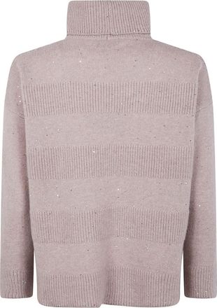 D.exterior Beige High-Neck Sequin Sweater