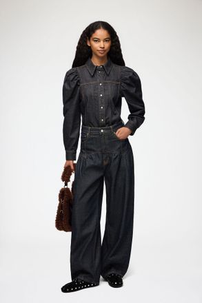 Ganni Navy Corset Jeans in Textured Slub Denim