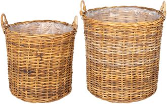 vidaXL Cesta De Maceta Gendt 2 Uds. Madera Natural Rat&aacute;n Kubu Vidaxl