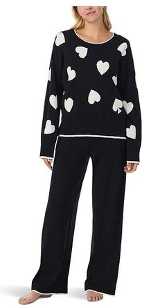 Kate Spade New York Long Sleeve Sweater Knit Pullover Pj Set Womens Pajama Sets Scatttered Hearts : SM, Cotton/Nylon
