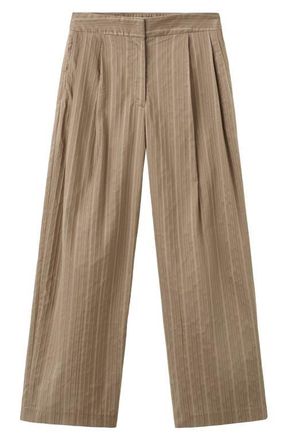 Mango Stripe Straight Leg Pants in Brown at Nordstrom, Size 12