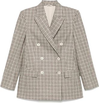 Brunello Cucinelli Beige Double-Breasted Jas met Zakken - Dames - Blazers - Beige - M - Jassen