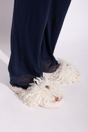 Kurt Geiger Meena Eagle Shearling Slippers, Womens, Cream