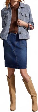 Tribal Front-Button Closure Crop Shacket In Bluelake