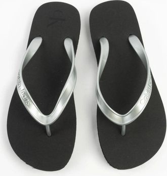 Calvin Klein Womens Calvin Klein BEACH SANDAL MONOLOG Womens Sandals Black/Silver - Size: 6.5