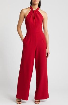 Julia Jordan Halter Neck Wide Leg Jumpsuit in Garnet at Nordstrom Rack, Size 14
