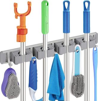 OEM Cuatro Ganchos De Aluminio, Soporte Para Escobas, Soporte De Pared Para Escobas, Colgador De Fregonas, Organizador De Pared De Metal, 1 Pieza