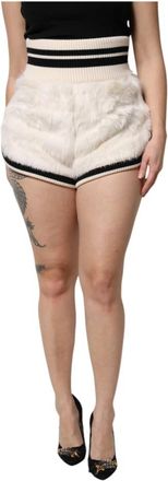 Dolce & Gabbana Witte Faux Fur High Waisted Hot Pants - Dames - Bermuda - Wit - 2XS - Korte Broeken