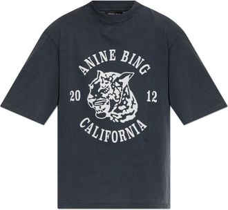 Anine Bing Avi Tee Collegiate Leopard - Dames - T-shirts - Grijs - XS - Katoen - Tops