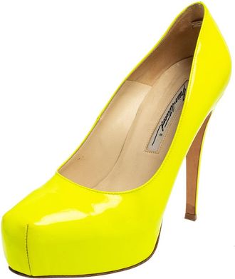 Brian Atwood Neon Green Patent Leather Platform Pumps