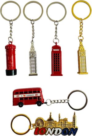Generic London Souvenir Keychain Set, Union Jack and London Icons Design, Metal, 12 Pieces (6, mix)
